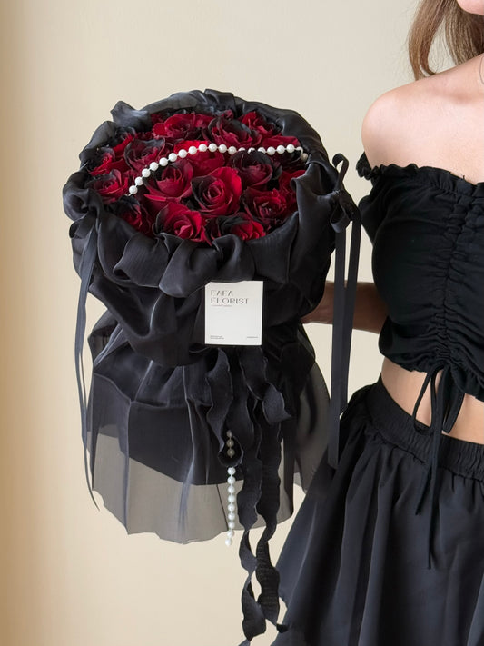 Silk Black Red Rose