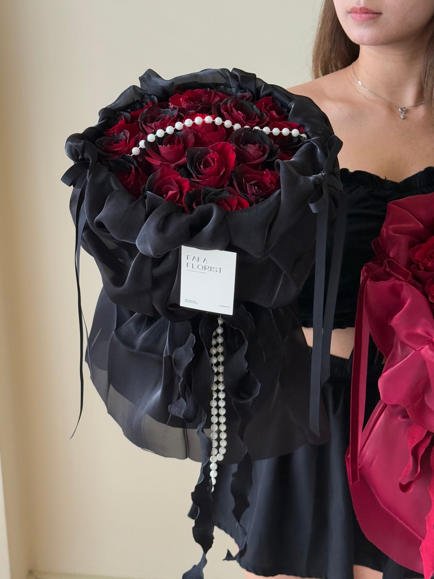 Silk Black Red Rose