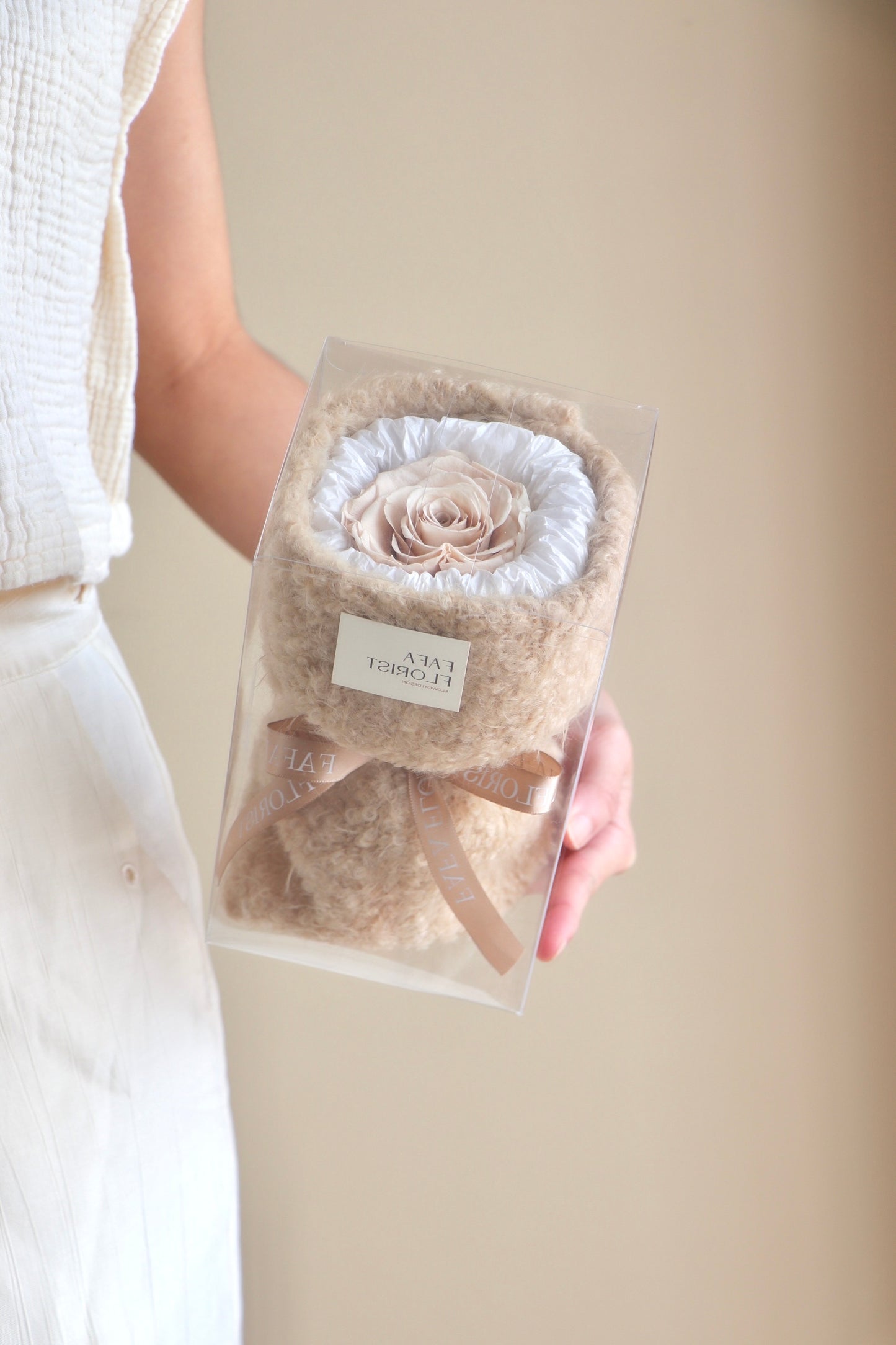 Preserved Single Soft Brown Rose ( Fluffy )