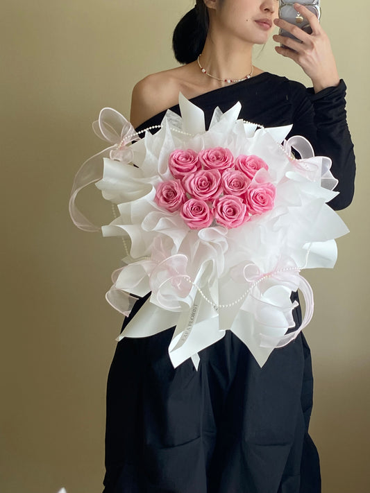 Preserved Ribbon -Pink Rose