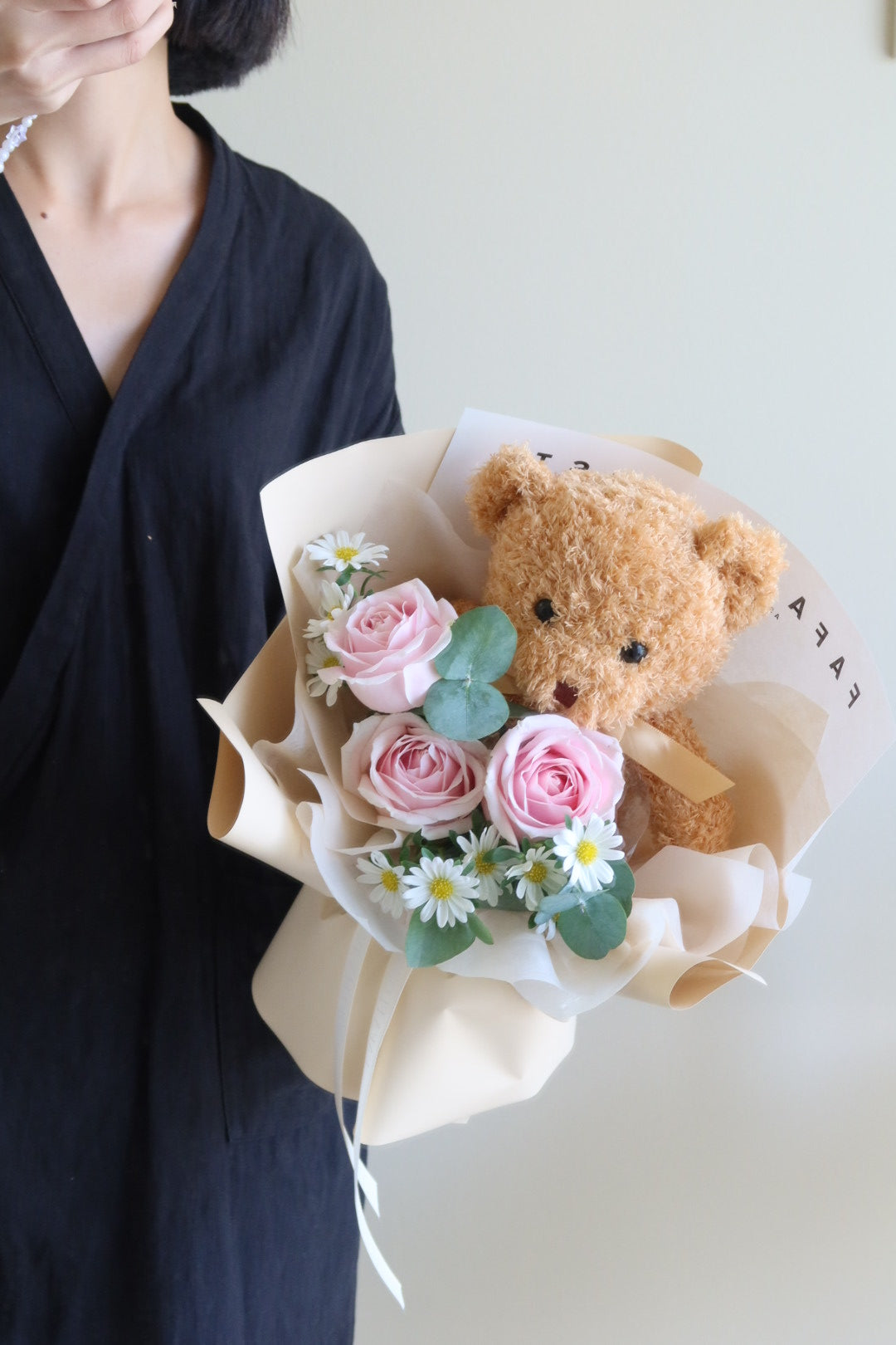 Teddy & Pink Rose Hana