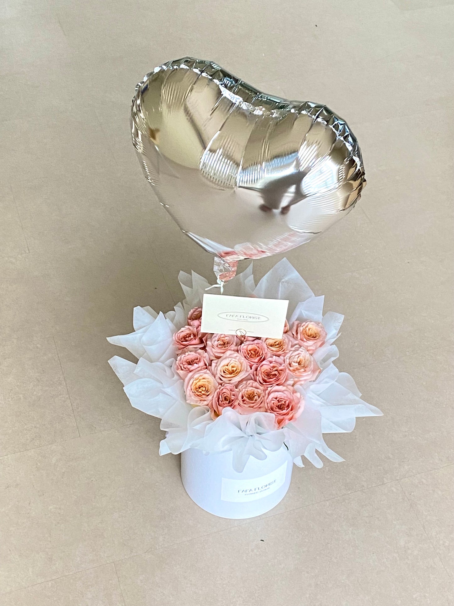 Silver Heart Foil Shimmer Rose Bloombox
