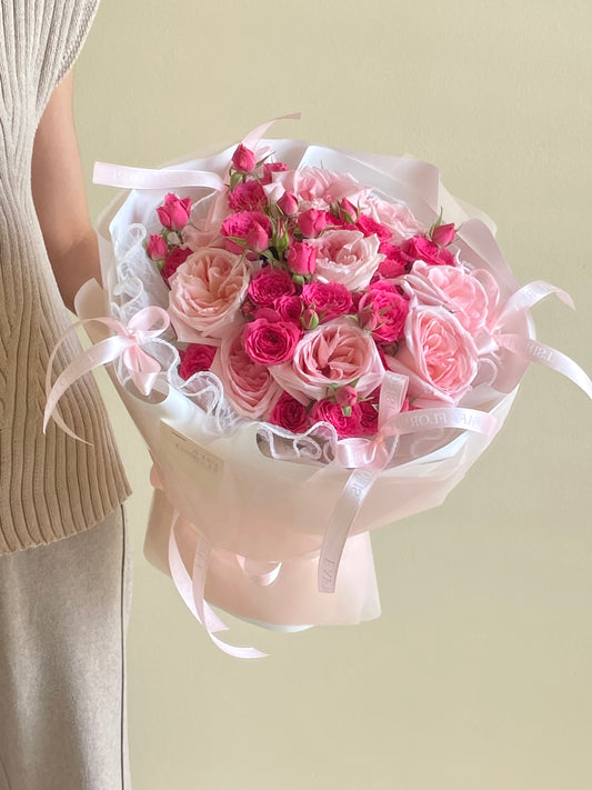 Pink & Mini Hot Pink Rose ( Ribbon )