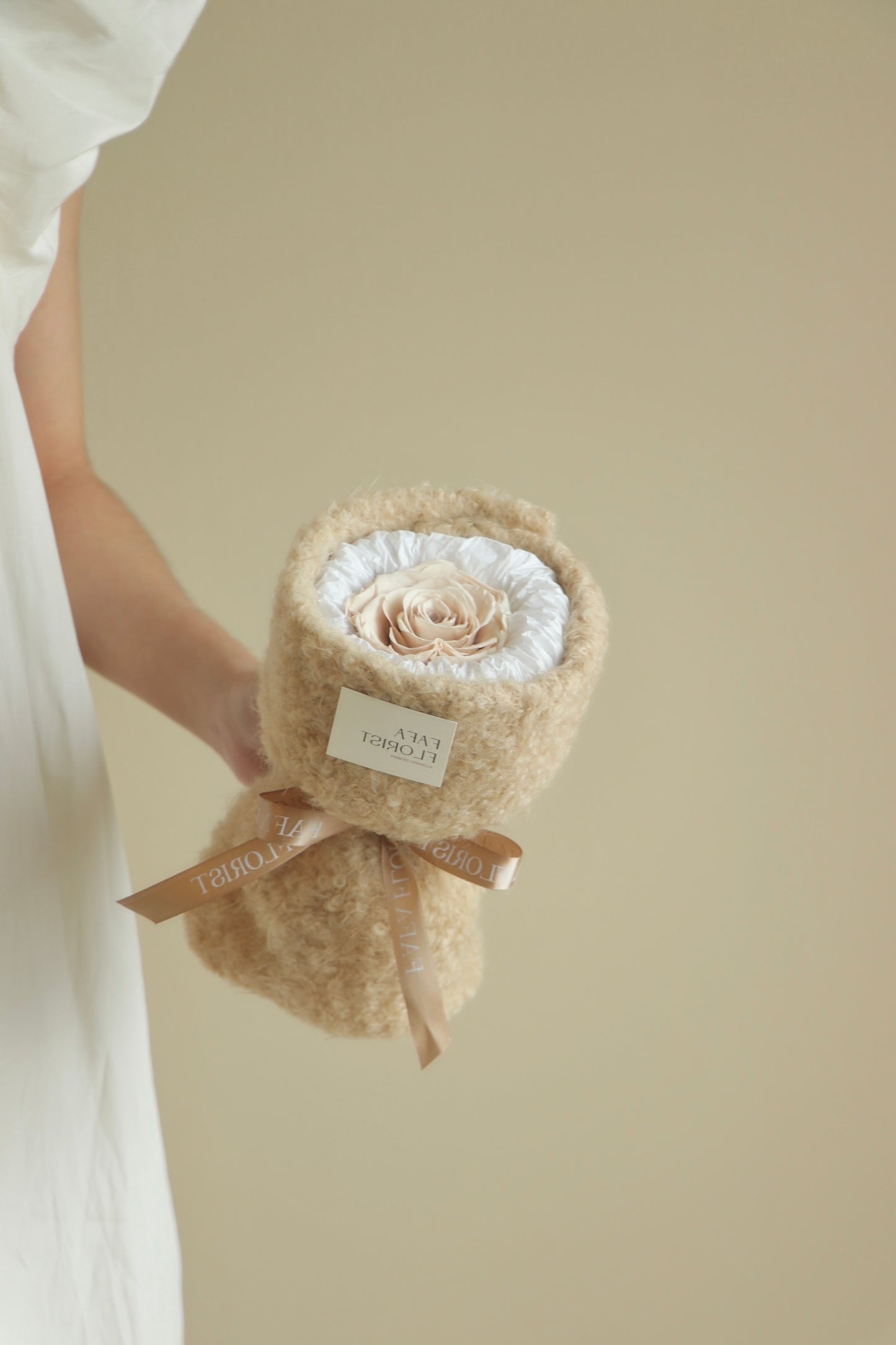 Preserved Single Soft Brown Rose ( Fluffy )