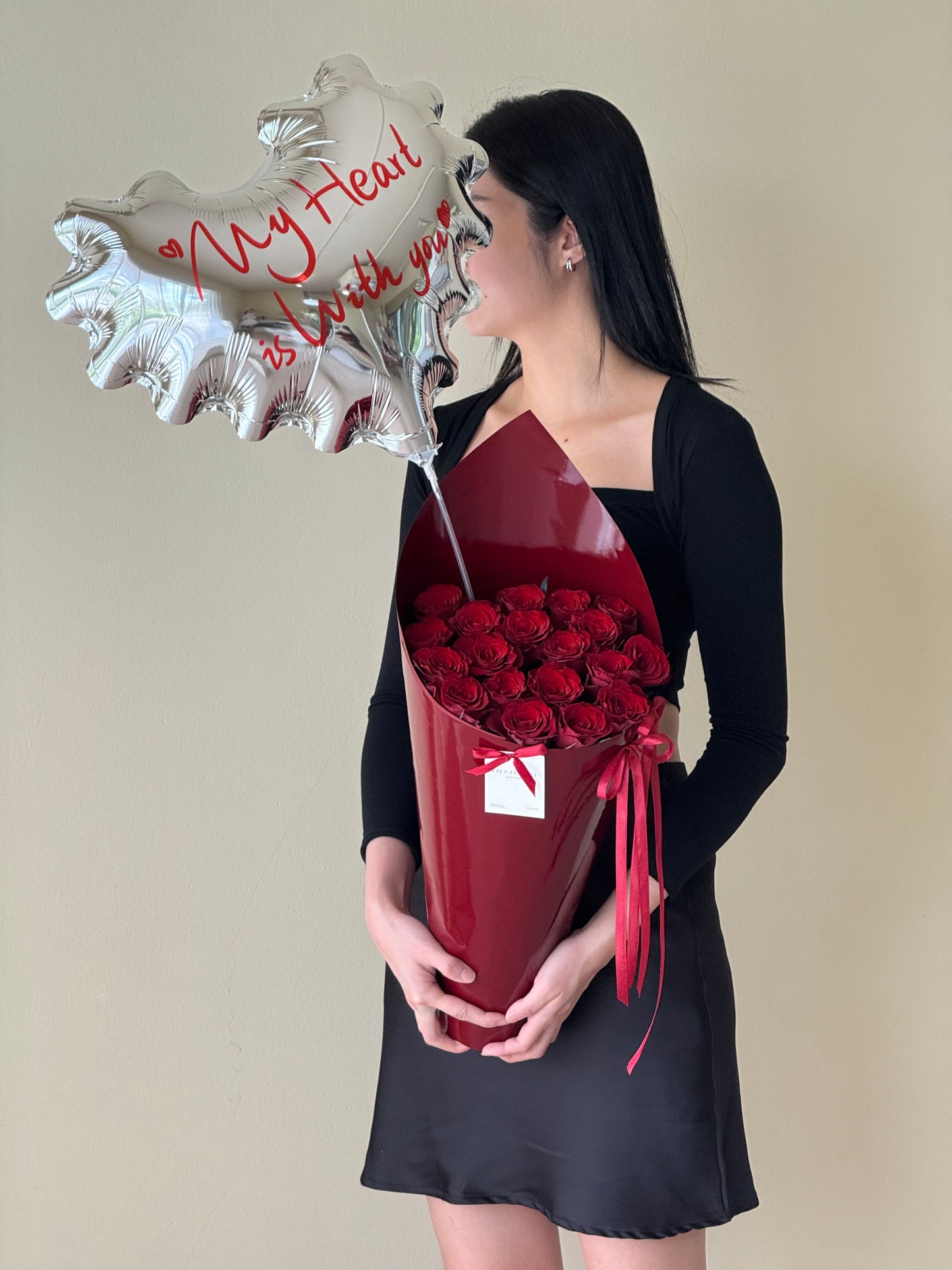 Red Rose (Cone) & Foil Balloon