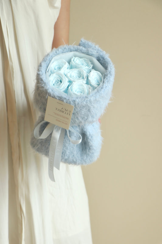 Preserved Light Blue Rose ( Fluffy )