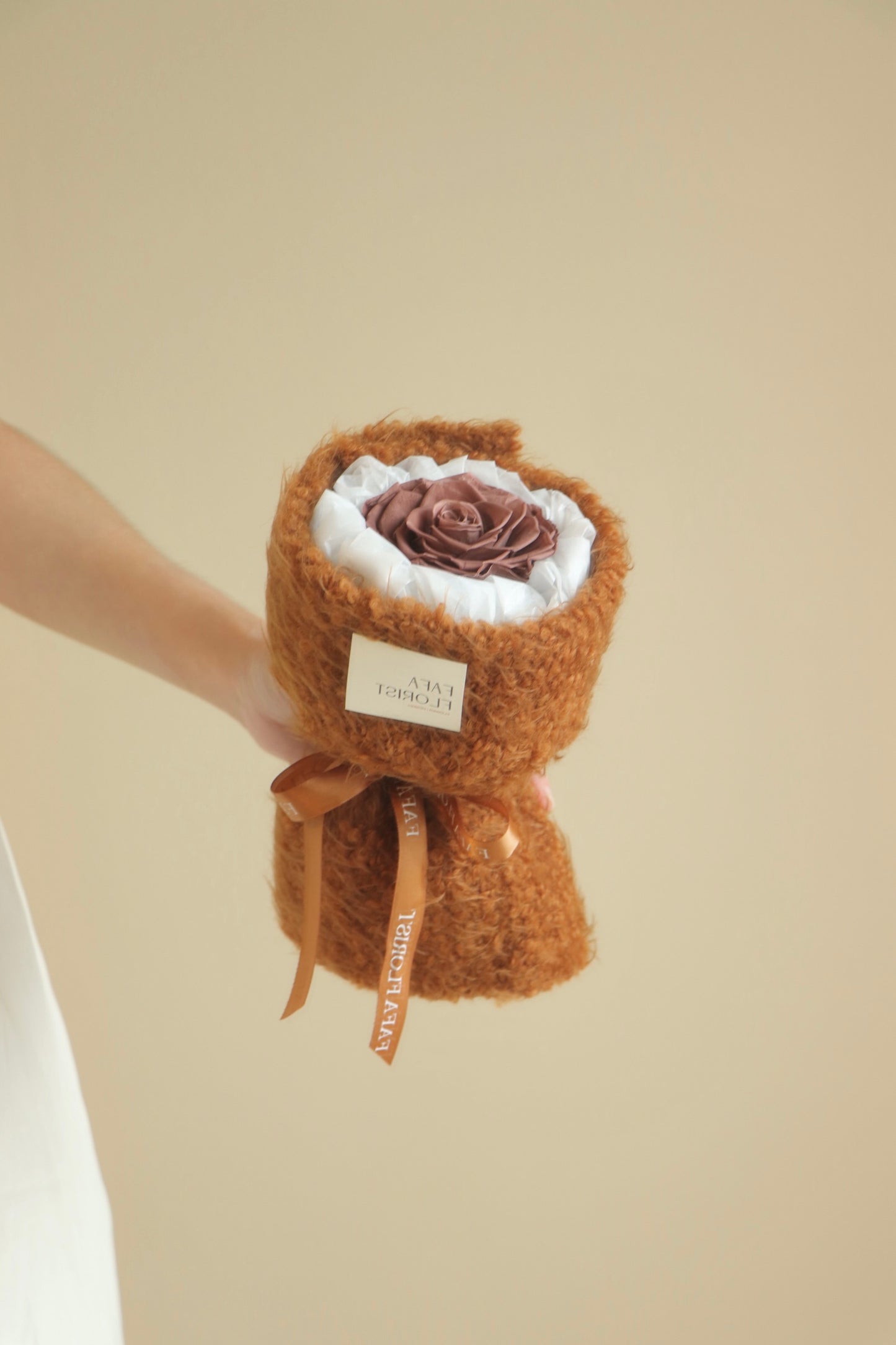 Preserved Single Brown Rose ( Fluffy )