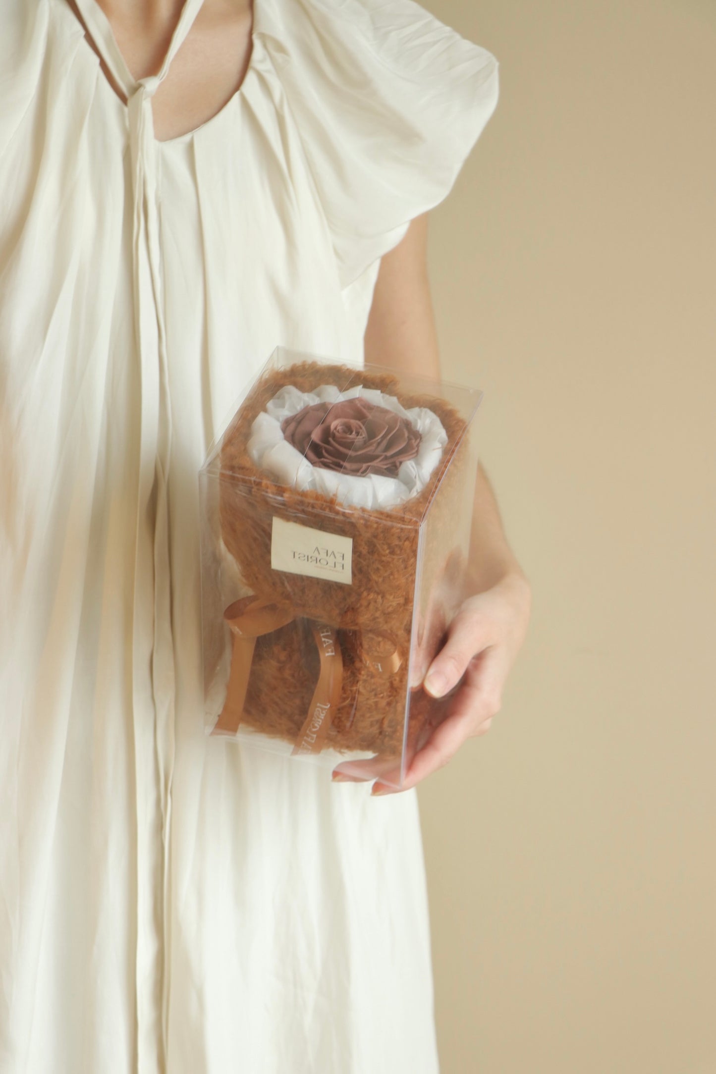 Preserved Single Brown Rose ( Fluffy )