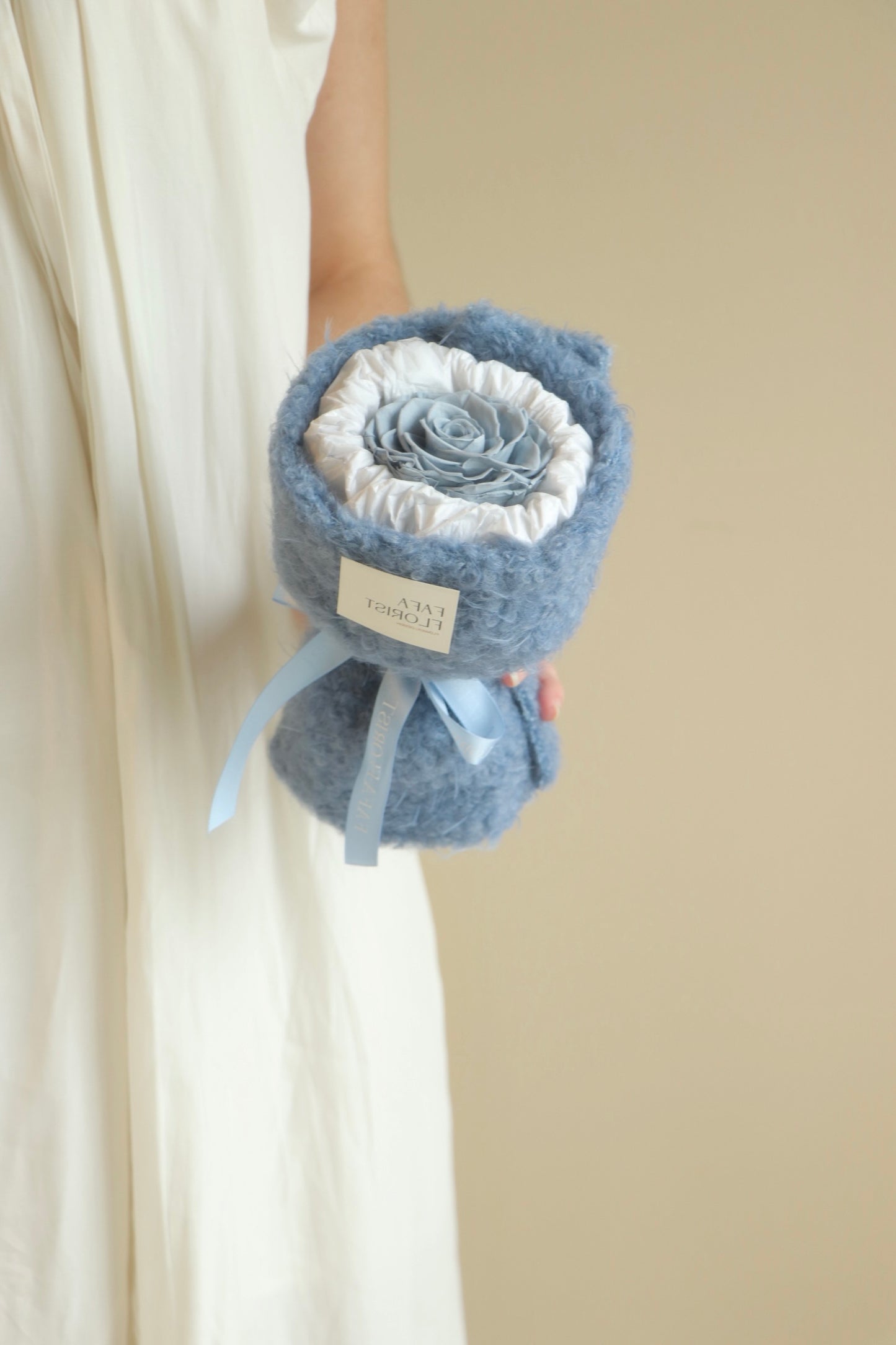 Preserved Single Dusty Blue Rose ( Fluffy )