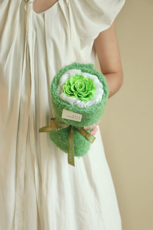 Preserved Single Green Rose ( Fluffy )
