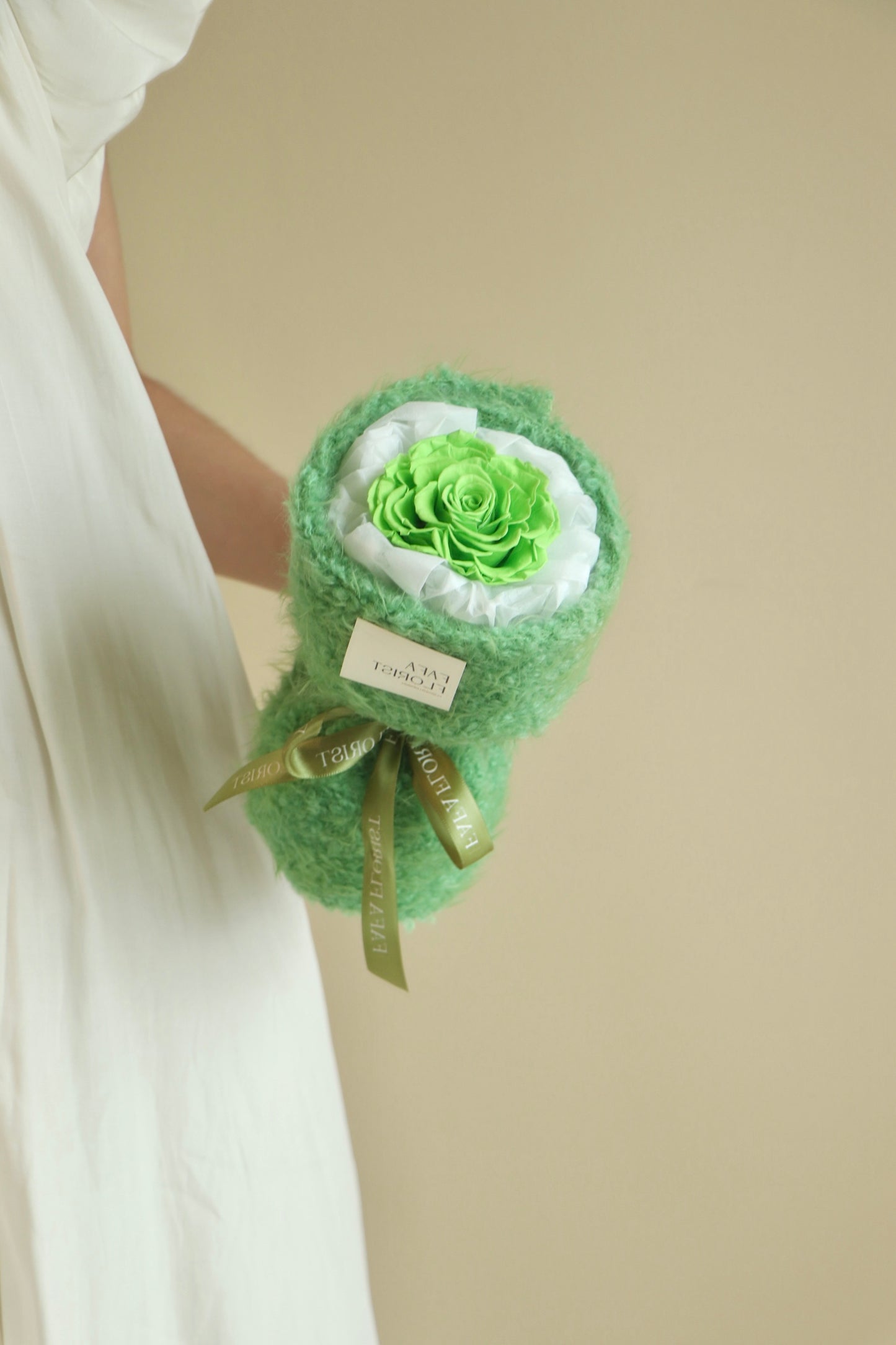 Preserved Single Green Rose ( Fluffy )