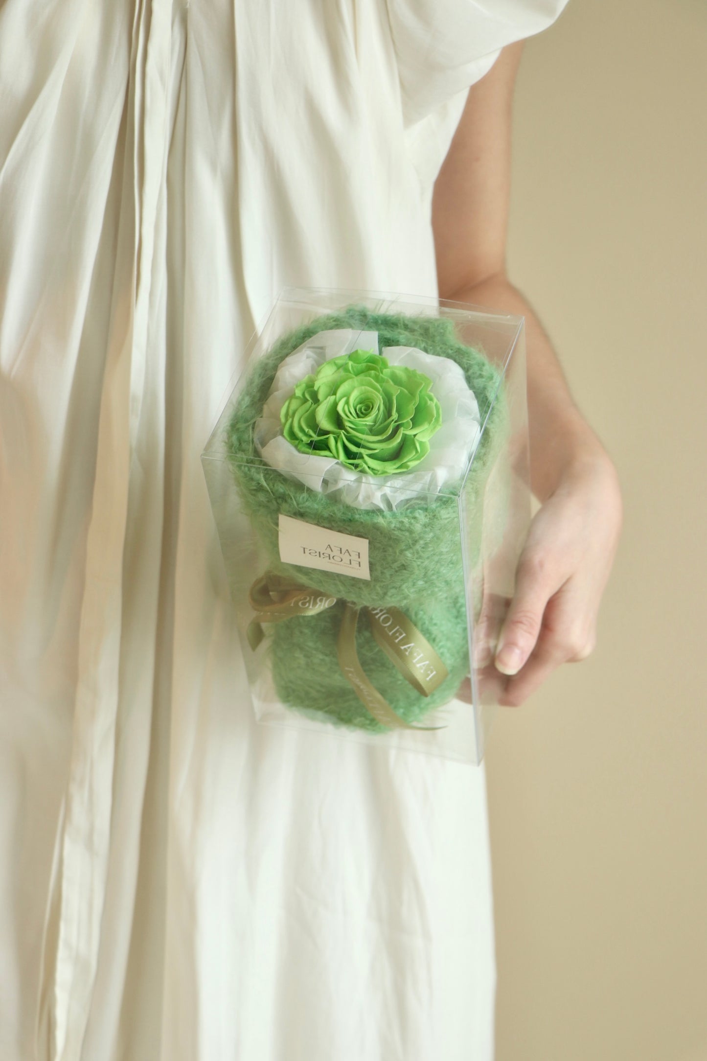 Preserved Single Green Rose ( Fluffy )