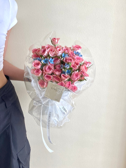 Lace Mini Pink Rose & Blue Flower