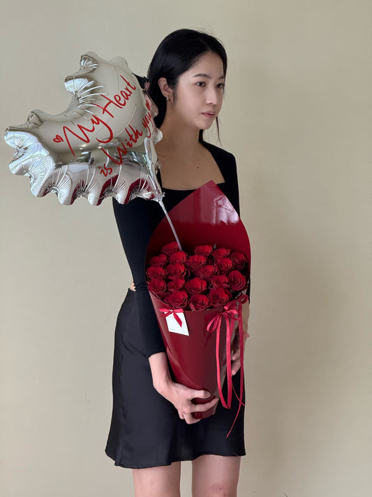 Red Rose (Cone) & Foil Balloon