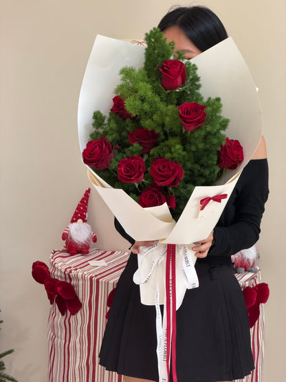 Christmas Greens Red Rose