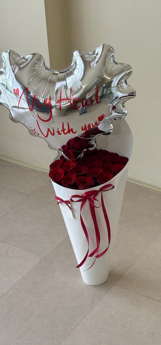 Red Rose (Cone) & Foil Balloon