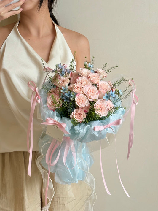 Mini Reflex Pink Rose & Blue Flower
