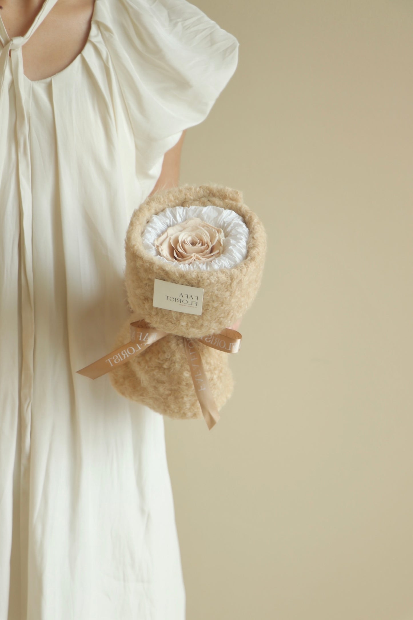 Preserved Single Soft Brown Rose ( Fluffy )