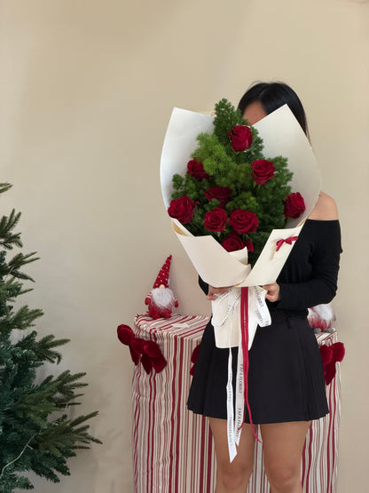 Christmas Greens Red Rose