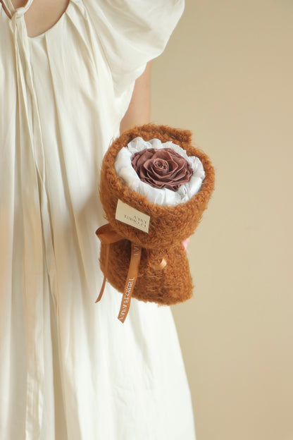 Preserved Single Brown Rose ( Fluffy )