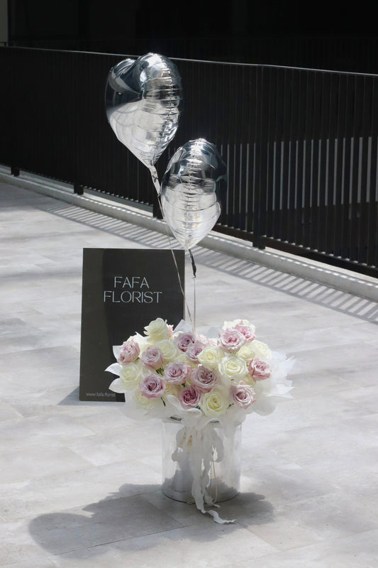Silver Heart Balloon Rose Bloombox