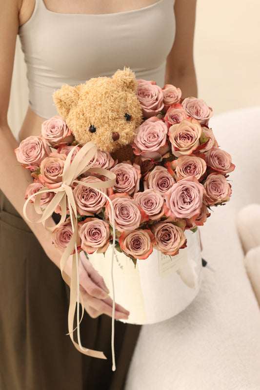 Teddy Cappuccino Rose Bloombox